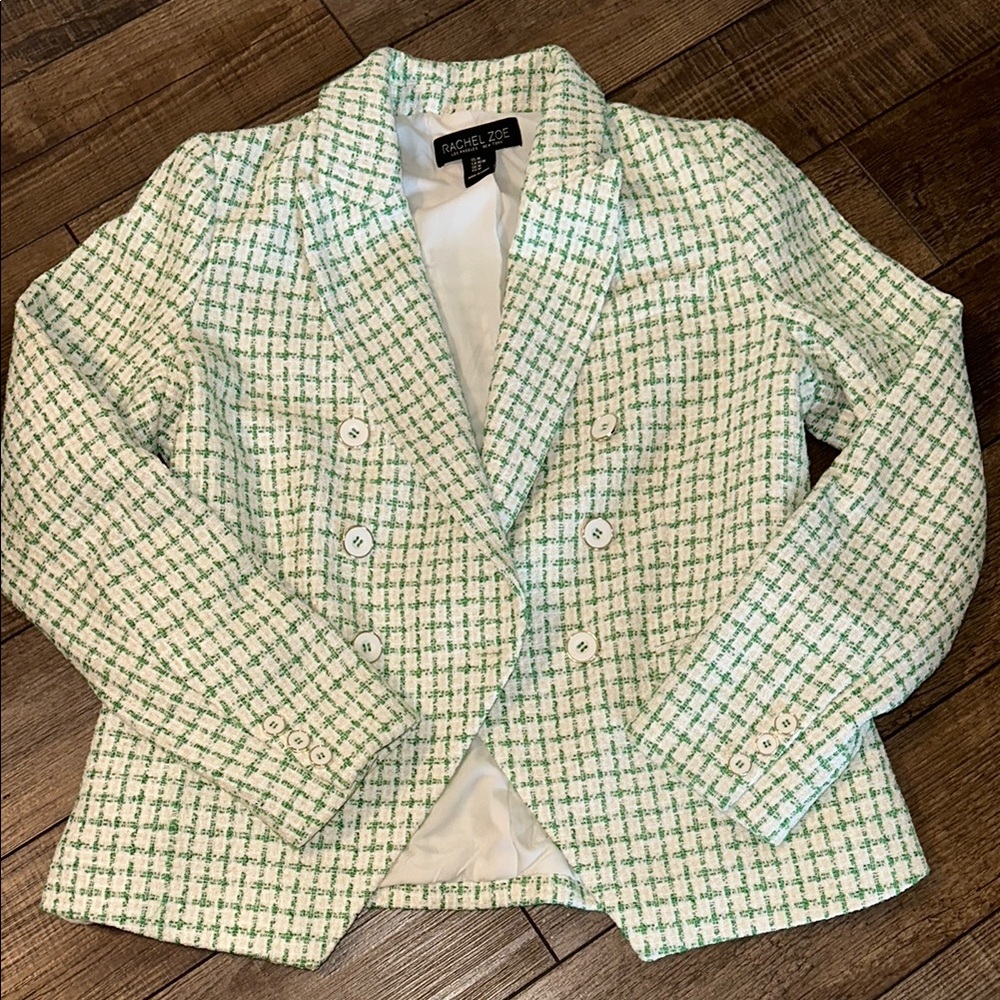 Rachel Zoe Green and White Tweed Blazer